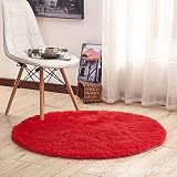Odot Tappeto Shaggy Pelo Lungo Tondo Modern Tappeti Salotto, Tappetini Peloso Tinta Unita Antiscivolo Soffice Peluche Interno per Salotto Camera da Letto Lavabili Ornamenti (120cm,Grande Rosso)