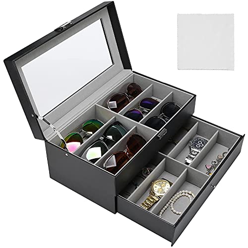 Procase 6 Slots Watch Box Display Case Bundle With (12 Slots) Watch Box Bundle With (12 Slots) Sunglasses Organizer For Women Man #TOP5