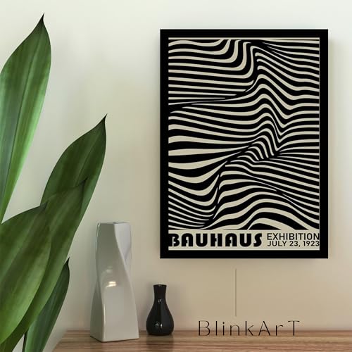 Image of BLINKART Vintage Bauhaus Retro Geometric Aesthetic Poster Gallery | Colorful Wrap Framed For Home Office Studio Living Room Modern Art Studio Decoration Abstract Shapes | (d148) | 13x10 Inch