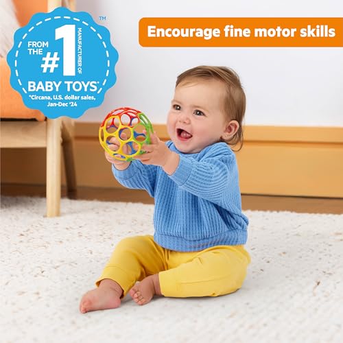 Image of Bright Starts Oball Easy Grasp Classic Ball BPA-Free Infant Toy in Red, Yellow, Green, Blue, Age Newborn and up, 4 Inches (Pack of 6)