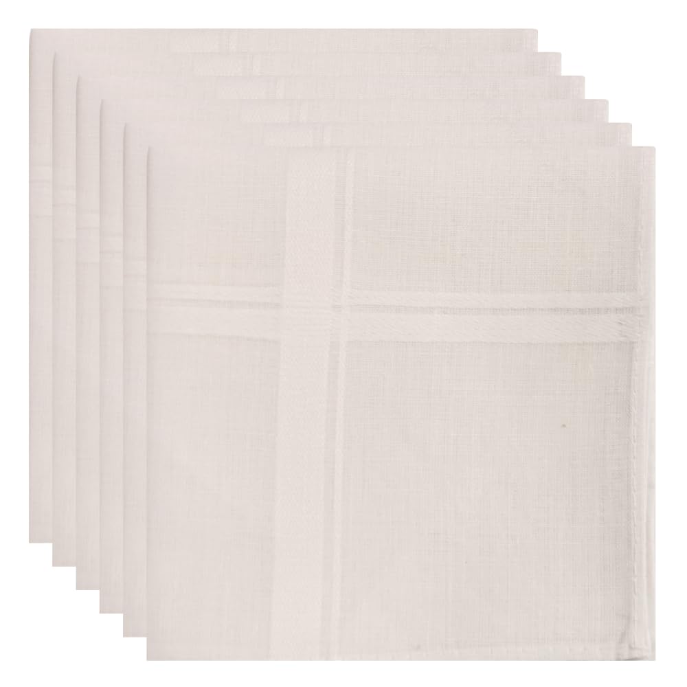 Men's Cotton Handkerchiefs Pack of 6 (45x45 cm) Soft Absorbent White Hankies for Men - Premium Everyday Pocket Square & Gift Set-picture-25