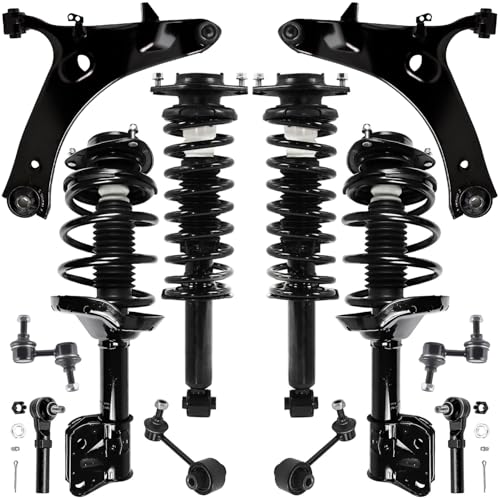 Detroit Axle - 12pc Suspension Kit for 2009-2013 Subaru Forester [Naturally Aspirated] Front 2 Lower Control Arms w/Ball Joint 2 Outer Tie Rods Front Rear 4Struts w/Coil Spring 4 Sway Bars Replacement