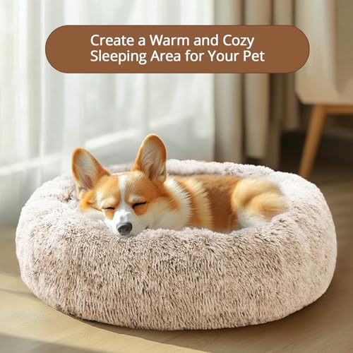 JOLLYVOGUE Calming Donut Dog Bed (27", Cream Brown) — view 4