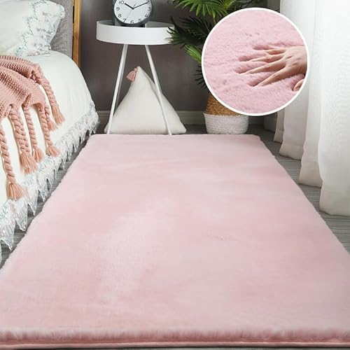 Ceneco Area Rugs Ultra Soft Faux Rabbit Fur Shaggy Fluffy Rug Non-Slip Durable Rug for Living Room, Bedroom, Nursery, Kids Baby Room(Pink,60x90cm)