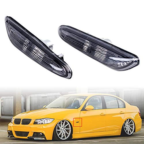 Left Right Glossy Black Painted M-Color Kidney Grille & Turn Signals Side Marker Light Smoke Lens Housing Compatible With 2004-2010 Bmw E60 E61 5 Series 4-Door #TOP5
