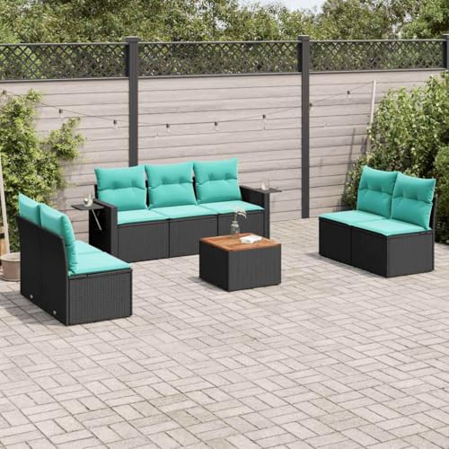 QJBSAVVA 8-teiliges Outdoor Sofa Garten Rattan Set Schwarz 55x55 cm...
