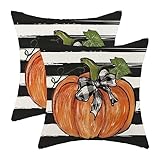 Gohdiwh Fall Pillow Covers 18x18 Set of 2 Pumpkin Maple Leaves and Stripes Fall Decor Pillowcase Linen Autumn Thanksgiving Decorative Outdoor Throw Pillow Covers Farmhouse Cushion Case for Couch Home