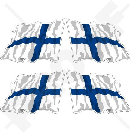 Finland Finnish National Flag Suomi 2 Vinyl Stickers - Pack Of 4, 50mm (2"), Bumper & Helmet Decals