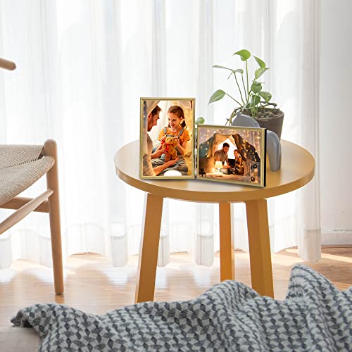 Bowenturbo Vertical Horizontal Combo- Double Metal Folding Picture Frames (5X7, Brushed Gold) #TOP3