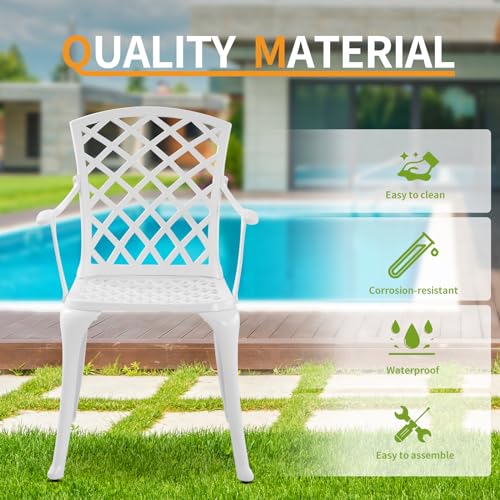 Withniture Conjunto de 2 cadeiras de pátio de alumínio fundido com apoio de braço, cadeira de jantar
