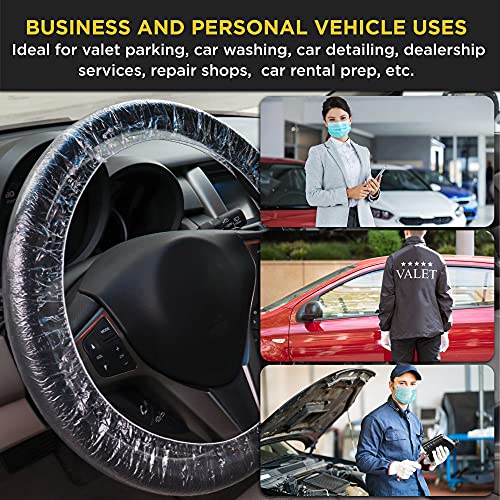 Dura-Gold 200 Piece Set Of Disposable Steering Wheel Covers And Gear Selector Shifter Knob Covers - Universal Fit, Clear Plastic With Elastic Bands - Handbrake Cover, Keep Auto Interior Clean Sanitary #TOP4