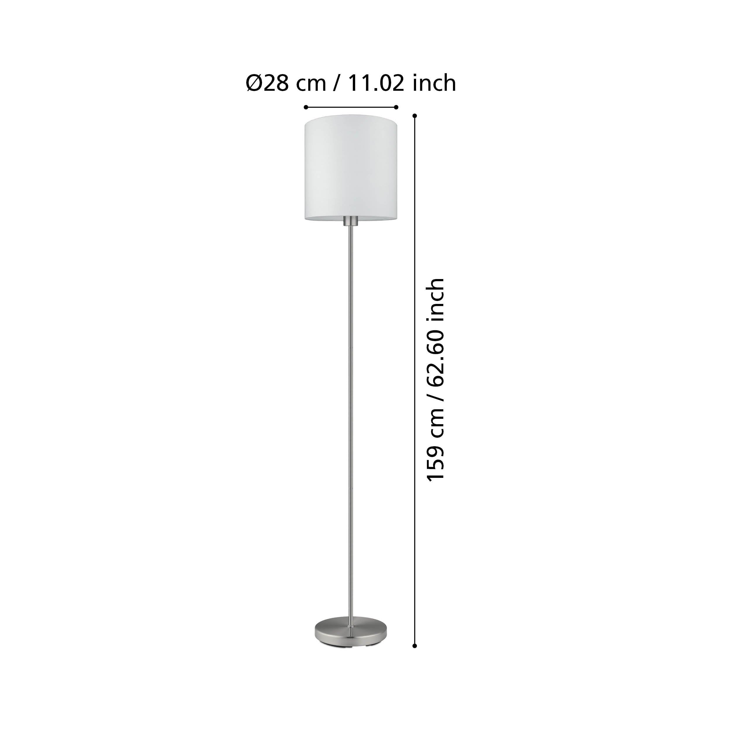 Eglo Lámpara de pie Pasteri, lámpara salón textil de 1 foco, lámpara de pie | de acero y tela, color níquel mate, blanco, portalámparas E27, incl interruptor de pie