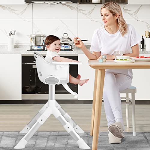 Image of INFANS Baby High Chair, Modern Convertible Design Highchair with Aluminum Construction, 5 Different Heights, Removable Tray, Detachable PU Leather Cushion, Dinning Seat for Infant and Toddlers