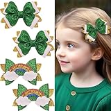 4 Pcs St. Patrick's Day Hair Clips Bow Hair Accessories Cute Rainbow Pattern Glitter Sparkly Hair Barrettes Holiday Headdress Hairpin for Girls Women Kids Party Cosplay Prezzie