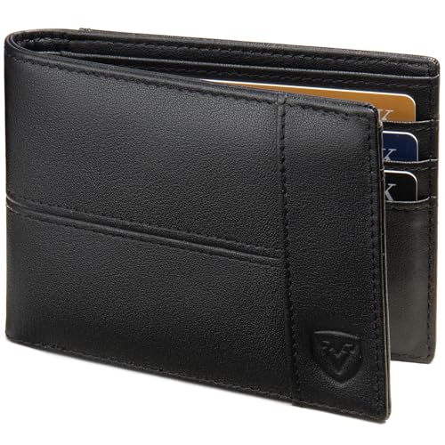 Men's Wallet Full Grain Leather Slim Bifold Wallets | RFID Blocking with Gift Box Black