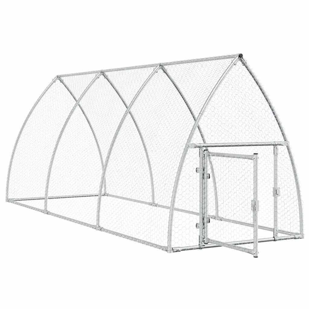 vidaXL Hühnerkäfig, Hühnerstall mit Schwenktür, Freigehege für Hühner Kleintiere, Hühnerhaus, Silbern Verzinkter Stahl