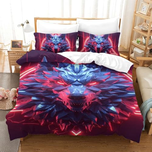 Housse de couette loup impression 3D microfibre zippée 140x200 - 2