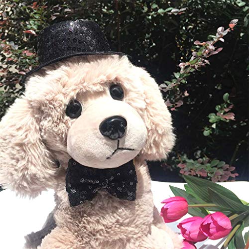 Set de gorro y corbata para perro y gato negro con lentejuelas miniatura 4