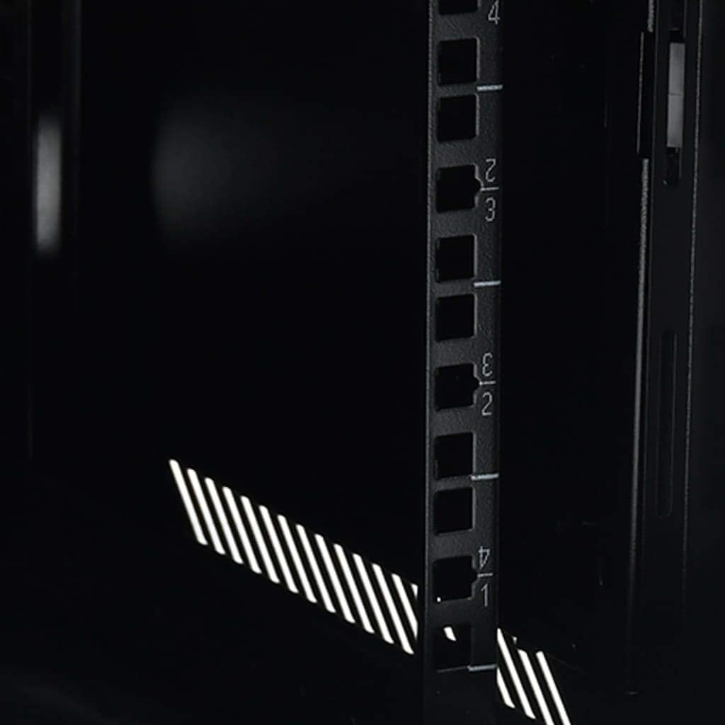 Close-up of the 19-inch rack unit markings on the mounting rails