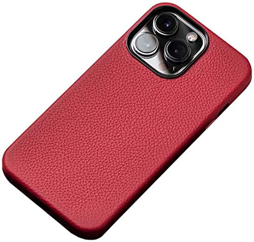Housse iPhone 12 Pro en cuir litchi rouge élégant avec protection intégrale