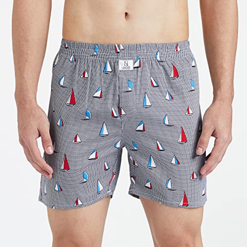 Image of Longies Cotton Mens Boxers Pack of 3 Regular Printed (LGBOXPO3VOO3 Navy,Grey,Maroon3451 M)