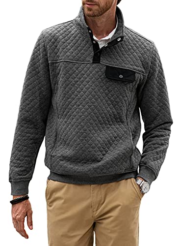 Elegancity Herren Sweatshirt Pullover Casual Langarm Outdoor Knopf Troyer Pulli Rautenmuster mit Stehkragen und Knopfverschluss Cover