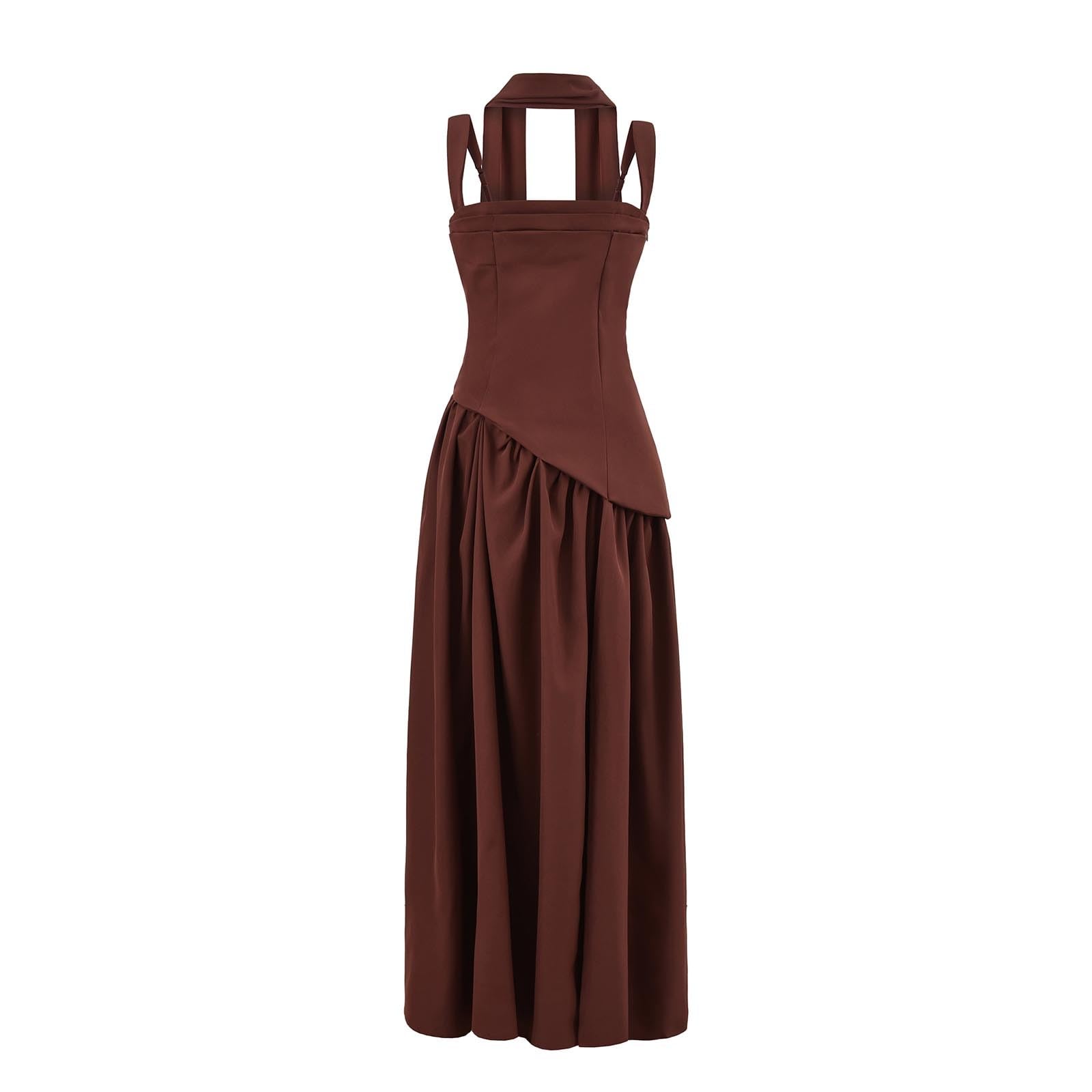Vestido Ajustado con Bufanda, Espalda Descubierta Irregular, Atuendo Casual de Verano.