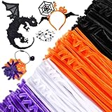 400 Stück Pfeifenreiniger, 4 Farben Pfeifenputzer Bunt zum Basteln, Chenilledraht Pfeiffendraht Lang 30cm X 6mm, Pfeifenputzer mit 58 Wackelaugen, Pfeifenreiniger für DIY Halloween Bastelset