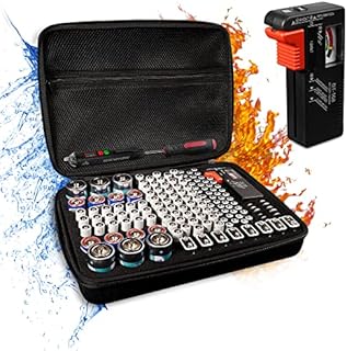 MAOGENXI Battery Storage Box, Waterproof and Fireproof Battery Storage Box, Can Store 148 Batteries (AA AAA C D 9V) - with Battery Tester BT-168, Easy to Store (Batteries Not Included) Black