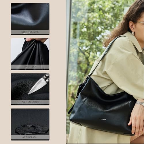 LA'FESTIN Leather Shoulder Purse For Women: Black Crossbody Bags Small Handbags - Trendy Medium Hobo Bag2