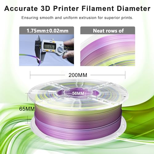 Image of iBOSS Silk PLA Plus Filament 1.75mm, Tri Color Yellow Purple Blue Co-Extrusion Material Dimensional Accuracy + /-0.02mm, 1kg /2.2lbs 3D Printing Filament Fit for Most FDM 3D Printers