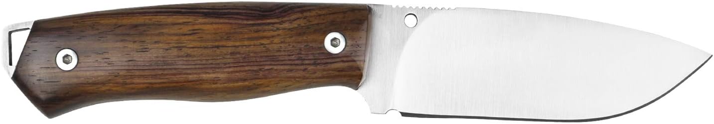 iFIELD Bushcraft Hunting Knife Workout EL29106 – 4.2" MOVA Full-Tang Satin Blade with Sawback, Cocobolo Handle, Leather Sheath, Outdoor Camping & Survival Tool
