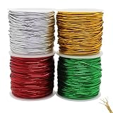 SIRAHOSI 4 Rolls Metallic Elastic Cords Stretch Cord Ribbon Metallic Tinsel Cord Rope for Craft Making Gift Wrapping Christmas Jewelry Making 1 mm 87.48 Yards (Gold Silver Red and Green)