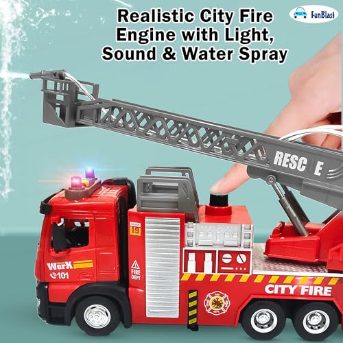 Image of FunBlast Fire Rescue Truck Toy - Realistic City Fire Engine with Light, Sound & Water Spray, Friction Powered Fire Truck Vehicle Toy for Kids Boys & Girls Age 3+ (City Fire)