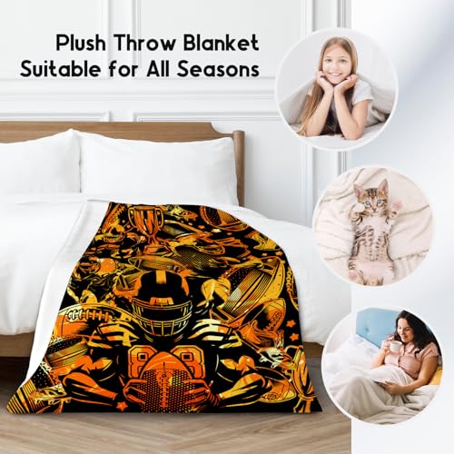 Football Blanket, Cozy Soft Throw Gifts for Kids, Cool Black Flannel Throw Blankets for Couch Office, 30x40 Inches