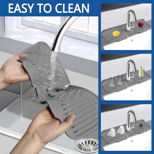 Image of Sink Splash Guard Gen2-17 inch x 6'' Kitchen Sink Accessories,Silicone Sink Mat Splash Guard,fit for Countertop, Bathroom,Farmhouse,RV by EBIGIC (Grey)