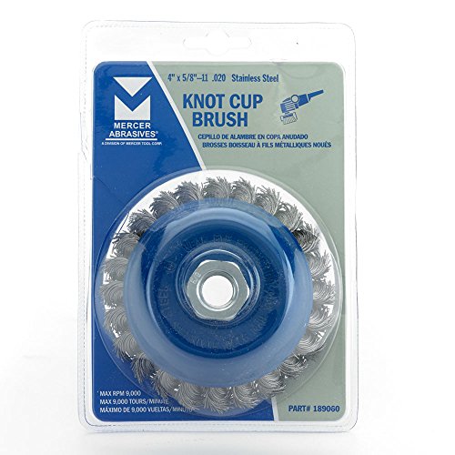 Image of Mercer Industries 189060 - 4 inch x 5 /8 inch-11 Knot Cup Brush, .020 Stainless Steel Wire