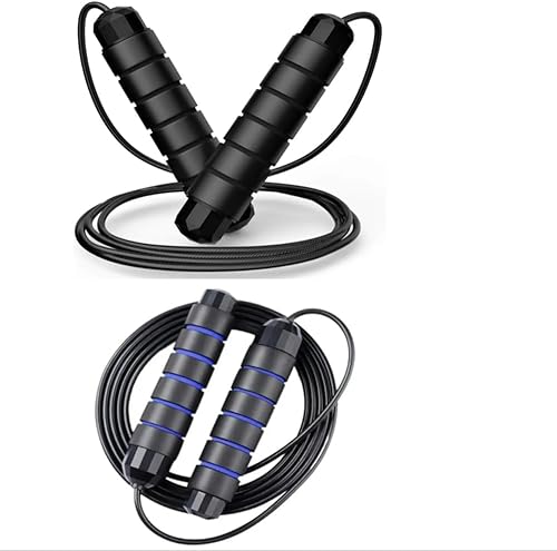 Paquete de 2 cuerdas de saltar, cable de cuerda para saltarcuerda con rodamientos de bolas para mujeres, hombres y niños, cuerda de saltar de acero