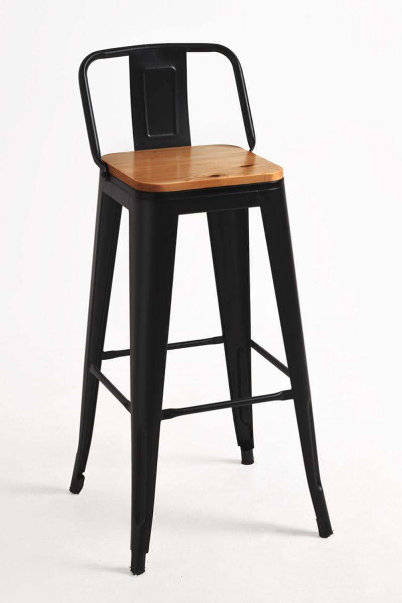 Regalos Miguel - High Stools – Natural Wood Back Torix Stool – Matte Black