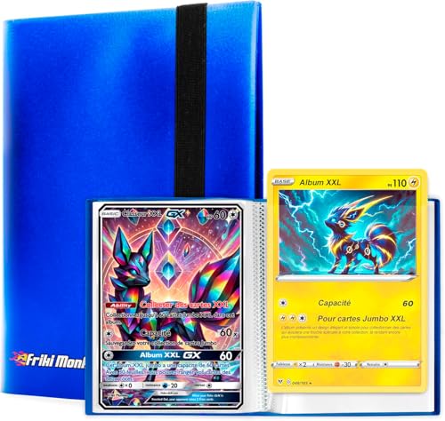 Album de cartes à collectionner Jumbo XXL, album avec capacité de 60 cartes promo GX véritables, VMAX, V ou EX, 30 pages pour cartes Jumbo, Album avec pochettes taille 21,1x14,5cm (Bleu)