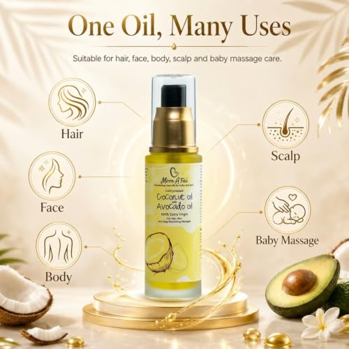Image of Coconut & Avocado Oil for Hair Growth & Skin Care | Cold Pressed Body Massage Oil for Hair Face & Baby | Deep Moisturizing Lightweight Non Sticky Oil for Scalp & Skin | 50 ml