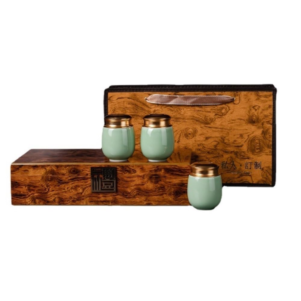 Set da tè Contenitore for la conservazione del tè Sfuso Celadon, Portatile, Piccolo, sigillato, Vuoto, Set da tè, Tre lattine, Set di scatole Regalo Barattolo per Conservare Il tè