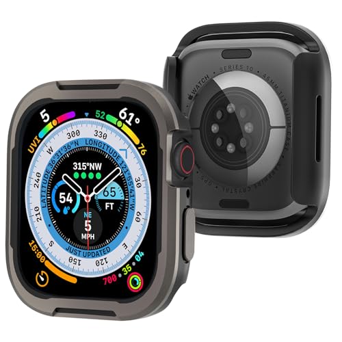 KUVPIUS Smart Watch Case for Apple Watch Series 9 8 7 45mm/ 6 5 4 SE 44mm with Metal Bumper & TPU Shockproof Lining, Rugged Scratch-Resistant Protective Cover for iWatch SE 9/8/7/6/5/4,Titanium