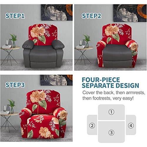 Fuangui Printed Recliner Slipcover 4 Pieces Stretch Recliner Chair Cover With Pocket Soft Recliner Cover Anti-Slip Sofa Cover Reclining Couch Cover Furniture Protector For Living Room, 28 #TOP5