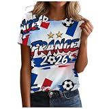 Soccer Jersey for Women France Flag Print Short Sleeve Crewneck 2026 World Cup T Shirts Casual Fan Tee Lightweight Loose Fit Tops for Football Game Party Sports Events a Multicolor,S
