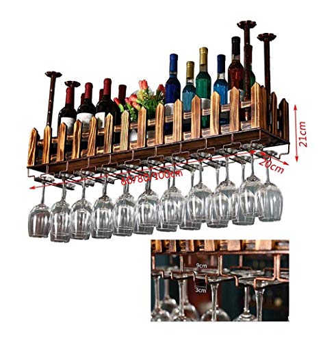 Porte-bouteille de vin en bois massif avec support de verres suspendus