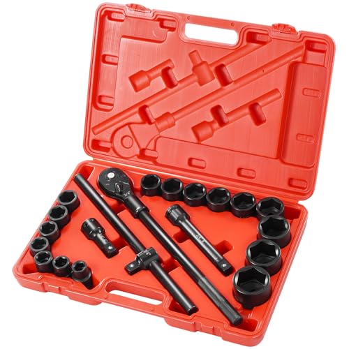 Image of VEVOR 3 /4 in Drive Impact Socket Set, 21 Pieces SAE 3 /4 in to 2 in, 6 Point Cr-V Alloy Steel for Auto Repair, Easy-to-Read Size Markings, Includes Extension Bars, Ratchet Handle and Storage Case