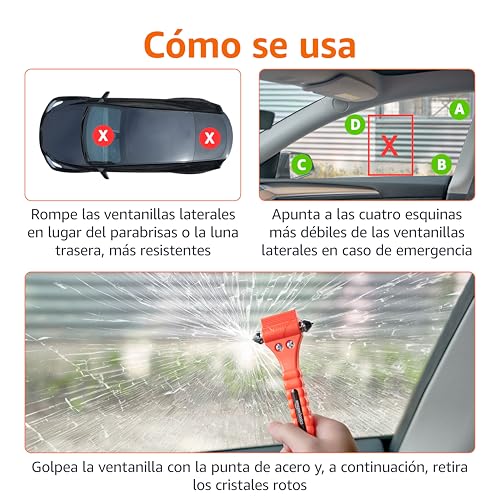 Miniatura 3 de Amazon Basics Cortador de cinturón de Seguridad y Martillo rompecristales de Emergencia, Paquete de 2