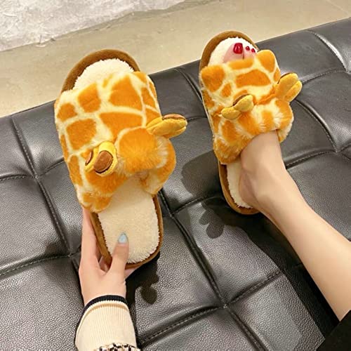 Womens Funny Giraffe Cartoon Slippers Furry Plush Warm Lining Anti-Slip House Shoes Open Toe Lightweight Indoor Outdoor Slippers4