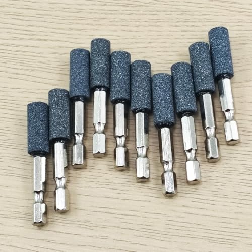 10 peças de pedra de moagem montada em forma cilíndrica de 10 mm com haste sextavada de 1/10 mm